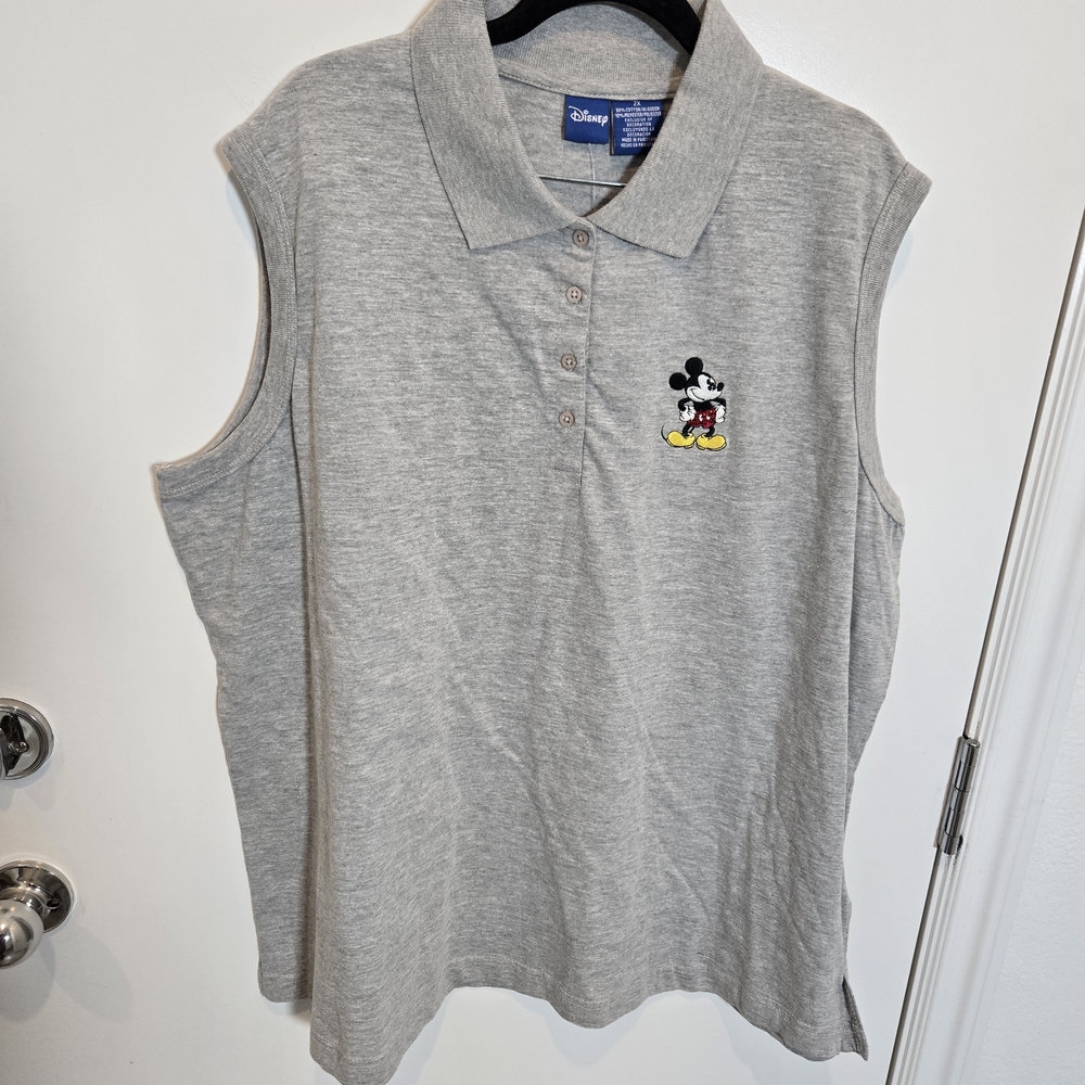 Disney Heather Gray Polo Tank with Subtle Embroidered Detail
